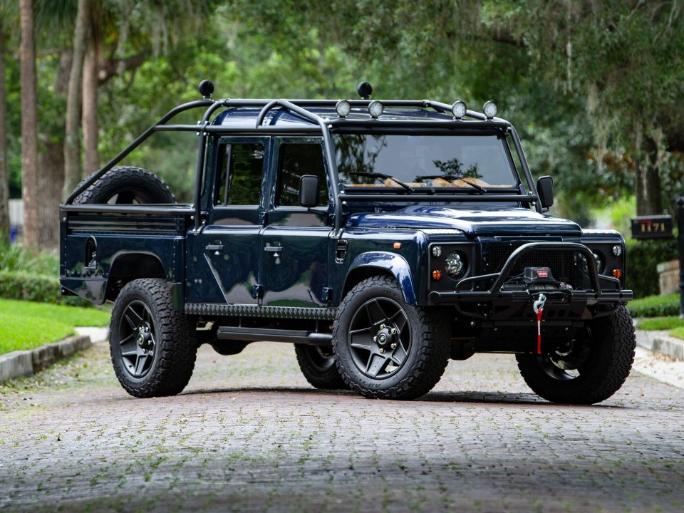 ecd custom land rover defender 130 aston martin blue