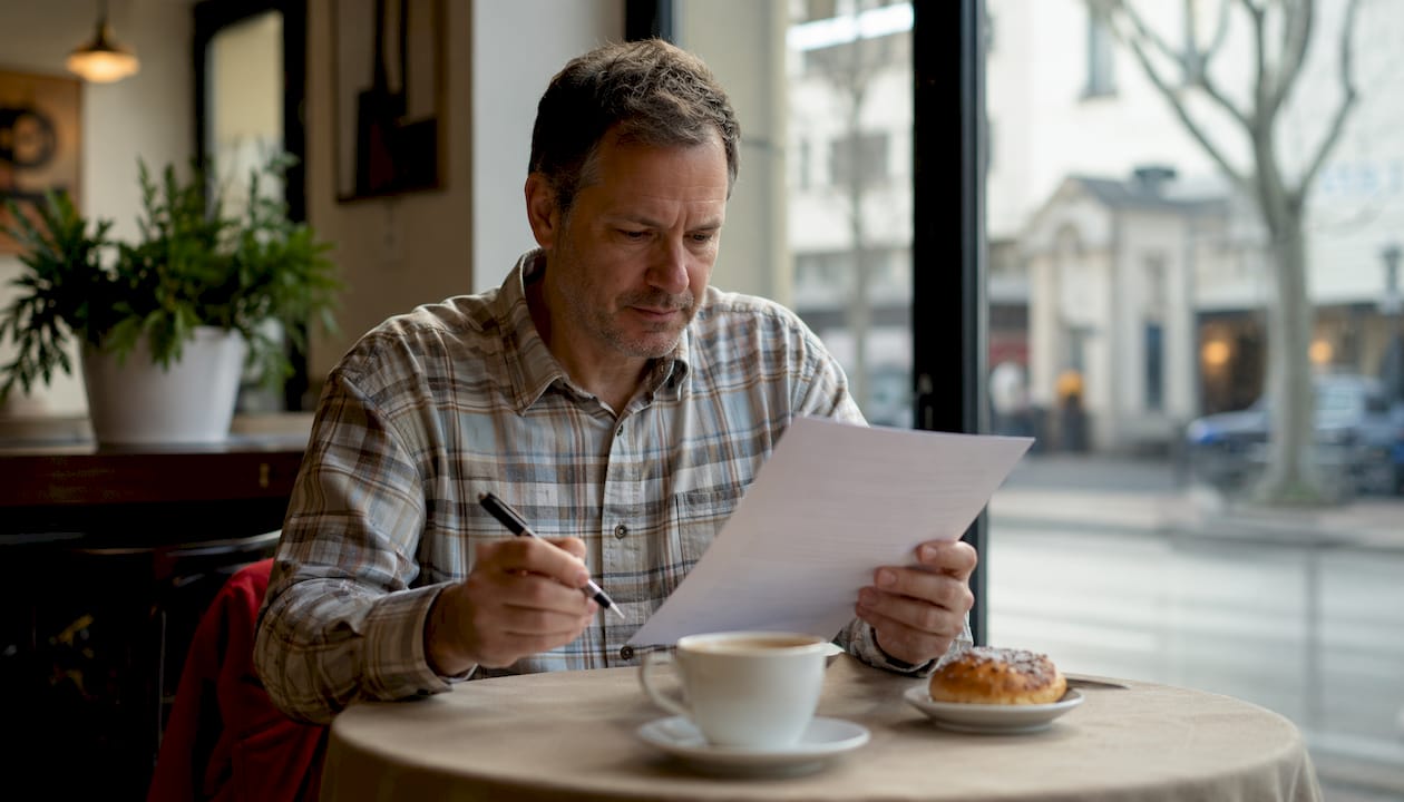 Man reviewing vehicle restoration warranty document